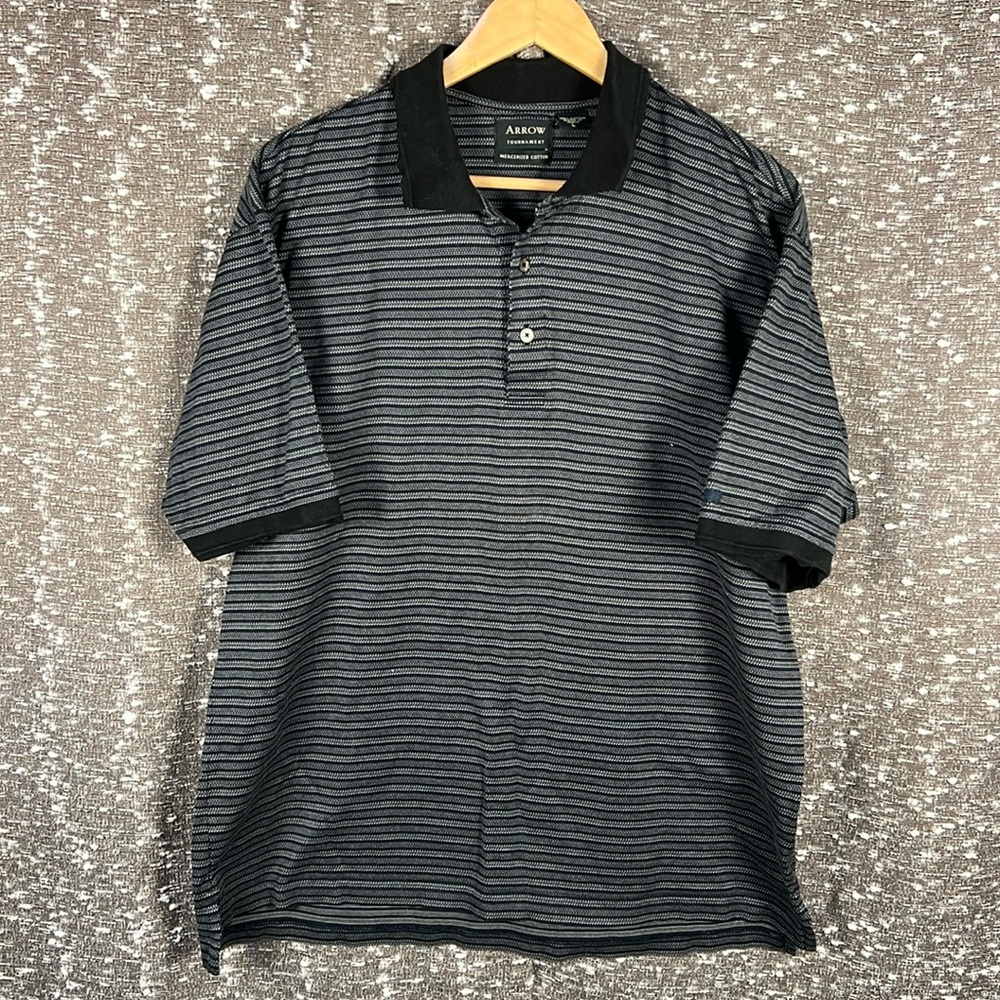 Arrow Blue Striped Shirt Sleeve Polo Golf Shirt‎ Size Large